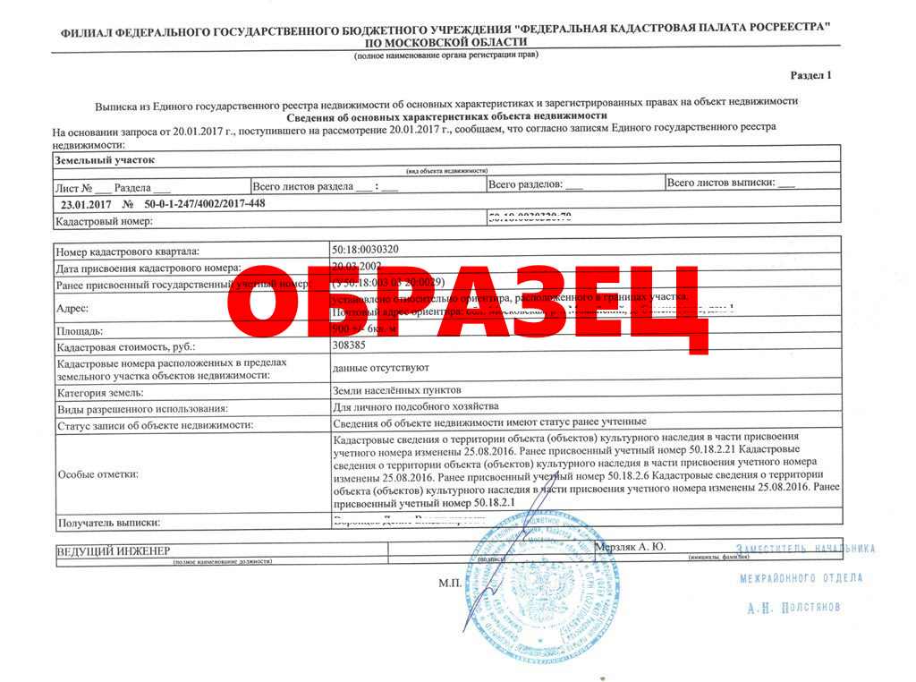 Образец выписки на участок